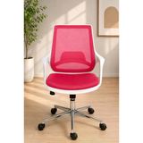 Ergonomik Fileli Ofis Koltuğu Pembe, Krom Ayaklı, Tekerlekli, Modern Çalışma Ve Home Office Koltuğu