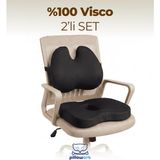 Ergonomik Kelebek Model Bel Destek ve Visco Oturma Minderi - 45 x 37 cm - Siyah