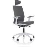 Ergonomik Ofis Koltuğu, Yüksek Sırt Desteği, Başlıklı, Ayarlanabilir Kolçaklı, Gri ve Beyaz