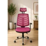 Ergonomik Pembe Başlıklı Ofis Koltuğu, Fileli Çalışma Ve Bilgisayar Koltuğu, Krom Ayaklı Home Office Koltuğu
