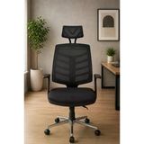 Ergonomik Siyah Başlıklı Ofis Koltuğu, Fileli Yönetici Ve Çalışma Koltuğu, Krom Ayaklı Bilgisayar Koltuğu