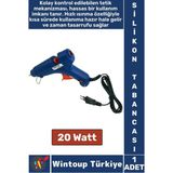 Ergonomik Tutuş Ahşap Plastik Metal Kumaş Aşırı Isınma Güvenlik Mekanizmalı Sıcak Silikon Tabancası - Mavi - 1 Adet