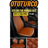 Ergonomik,ortopedik,suni Deri Kapitoneli Lüks Ototurco Oto Koltuk Kılıfı-Minderi (7li Tam Set) - Taba