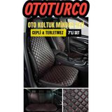 Ergonomik,ortopedik,suni Deri Kapitoneli Lüks Ototurco Oto Koltuk Kılıfı-Minderi (7li Tam Set)Siyah-Kırmızı - Siyah - Kırmızı
