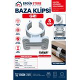 Ergün Store 8 Adet Alüminyum Baza Klipsi Mutfak Dolap Tezgah Alt Kısım Kapatma Klips Plastik Mobilya Ayak Tutucu Toka Gri