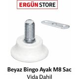Ergün Store Küçük Bingo Ayak M8 Beyaz Sac ve Vida Dahil 4 Adet