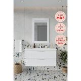 Erguvan Beyaz Gümüş Kulp 100 cm %100 Mdf Lavabolu Banyo Dolabı Ayna