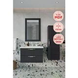 Erguvan Gümüş Kulp Antrasit 80 Cm %100 Mdf Lavabolu Banyo Dolabı Ayna Lavabo Boy Dolabı Antrasit