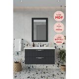 Erguvan Gümüş Kulp Antrasit Demonte 100 cm Lavabolu Banyo Dolabı^ Ayna