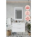 Erguvan Gümüş Kulp Beyaz Demonte 80 cm Lavabolu Banyo Dolabı Ayna Lavabo