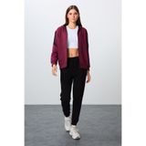 Erguvan-Siyah Pamuklu Kalın Kapüşonlu Oversize Fit Kadın Eşofman Takım - 95343
