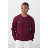 Erguvan Yazı Nakışlı O Yaka Rahat Form İçi Polarlı Erkek Sweatshirt - 88020