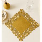 Ergüven Home Hardal Sarısı Süet Kumaş Kare Amerikan Servis Takımı Supla 6'Lı 35 x 35 cm
