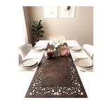 Ergüven Home Koyu Kahverengi (VENGE) Süet Kumaş Runner 40x140 Cm Masa Boyu - Geometrik Üçgen Desen