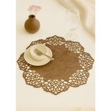 Ergüven Home Sütlü Kahverengi Süet Kumaş Yuvarlak Amerikan Servis Supla Takımı 6'Lı 35 x 35 cm
