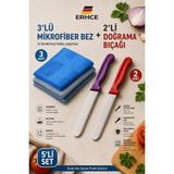 ERHCE 3'lü Microfiber Bez + 2’li Simli Tırtıklı Doğrama Bıçağı