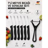 ERHCE Siyah 6'lı Tırtıklı Meyve Bıçağı + Sebze Soyacağı 7'li Set Solingen