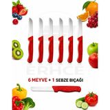 ERHCE Solingen Kırmızı 6 Meyve + 1 Sebze Doğrama Alman Meyve Sebze Bıçağı Seti Simli Paslanmaz Çelik Bıçak - 6Meyve+1Sebze