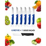 ERHCE Solingen Mavi 6 Meyve + 1 Doğrama Alman Meyve Sebze Bıçağı Seti Simli Paslanmaz Çelik Bıçak - 6Meyve+1Sebze