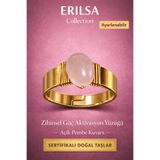 Erilsa Sertifikalı Açık Pembe Kuvars Doğal Taş Yüzük Ayarlanabilir - Bakır Üzeri Altın Kaplama Aşk Taşı
