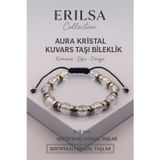 Erilsa Sertifikalı Aura Kristal Kuvars Doğal Taş Bileklik - 8x8 mm Koruma Şifa ve Denge Enerjisi Taşı