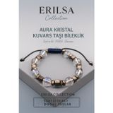 Erilsa Sertifikalı Aura Kristal Kuvars Doğal Taş Bileklik 8x8 mm Sakinlik Netlik ve Güven Enerjisi Taşı