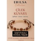 Erilsa Sertifikalı Çilek Kuvars Doğal Taş Bileklik - 8x8 mm Sevgi Umut Şefkat Enerji Taşı