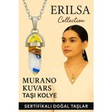 Erilsa Sertifikalı Çivi Model Murano Kuvars Taşı Kolye (Beyaz Renkli Tonlar Sanat Desenli)