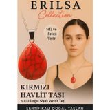Erilsa Sertifikalı Damla Model Kırmızı Havlit Taşı Kolye - Şifa ve Enerji Veren Doğal Taş