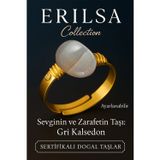 Erilsa Sertifikalı Doğal Gri Kalsedon Taşı Yüzük – Kalın Tımbıl Kasa Gold Renk Ayarlanabilir