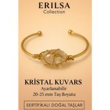 Erilsa Sertifikalı Doğal Kristal Kuvars Taşı Ayarlanabilir 24K Altın Kaplama Bileklik 20-25 mm