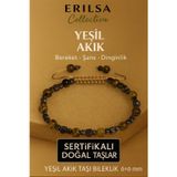 Erilsa Sertifikalı Doğal Terahertz Ejderha Yeşil Akik Taşı Bileklik 6x6 mm - Bereket ve Şans Taşı