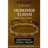 Erilsa Sertifikalı Doğal Terahertz - Herkimer Elması Taşı Bileklik 4x4 mm - Arınma ve Işık Taşı