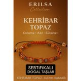 Erilsa Sertifikalı Doğal Terahertz - Kehribar Turuncu Topaz Taşı Bileklik - Koruma ve Sükunet Taşı