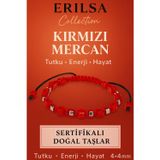 Erilsa Sertifikalı Doğal Terahertz - Kırmızı Mercan Taşı Bileklik 4x4 mm - Enerji ve Tutku Taşı