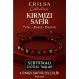 Erilsa Sertifikalı Doğal Terahertz - Kırmızı Safir Taşı Bileklik 6x6 mm - Tutku ve Güç Taşı
