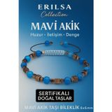 Erilsa Sertifikalı Doğal Terahertz Mavi Akik Taşı Bileklik 6x6 mm - Huzur ve Denge Taşı