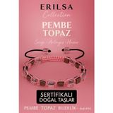 Erilsa Sertifikalı Doğal Terahertz - Pembe Topaz Taşı Bileklik 6x6 mm - Sevgi ve Huzur Taşı