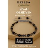 Erilsa Sertifikalı Doğal Terahertz Siyah Obsidyen Taşı Bileklik 6x6 mm - Denge ve Enerji Taşı