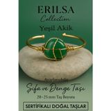 Erilsa Sertifikalı Doğal Yeşil Akik Taşı Ayarlanabilir 24K Altın Kaplama Bileklik 20-25 mm
