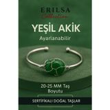 Erilsa Sertifikalı Doğal Yeşil Akik Taşı Gümüş Kaplama Ayarlanabilir Bileklik – Şifa ve Huzur Taşı