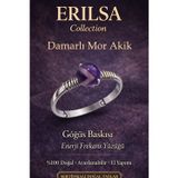 Erilsa Sertifikalı Göğüs Baskısı Enerji Yüzüğü – Damarlı Mor Akik Ayarlamalı İnce Kasa Yengeç Balık Terazi