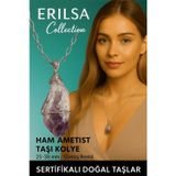 Erilsa Sertifikalı Gümüş Tel Sargılı Brezilya Ametist Diş Taşı Kolye – 25-30 mm Sezgi ve Huzur Taşı