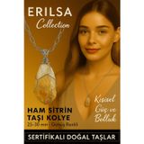 Erilsa Sertifikalı Gümüş Tel Sargılı Diş Formu Sitrin Taşı Kolye – 25-30 mm Bereket ve Enerji Taşı