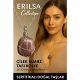 Erilsa Sertifikalı Gümüş Tel Sargılı Doğal Çilek Kuvars Taşı Kolye – 25-30 mm Sevgi ve Pozitif Enerji Taşı