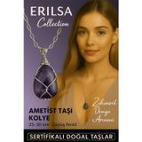 Erilsa Sertifikalı Gümüş Tel Sargılı Doğal Koyu Ametist Taşı Kolye – 30-35 mm Huzur ve Sezgi Taşı