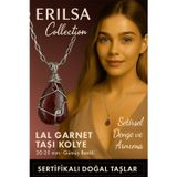 Erilsa Sertifikalı Gümüş Tel Sargılı Doğal Lal Garnet (Granat) Taşı Kolye – 20-25 mm Tutku ve Enerji Taşı