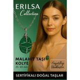 Erilsa Sertifikalı Gümüş Tel Sargılı Doğal Malakit Taşı Kolye – 20-25 mm Koruma ve Dönüşüm Taşı
