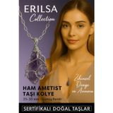Erilsa Sertifikalı Ham Doğal Ametist Taşı Kolye – 20-30 mm Huzur ve Ruhsal Denge Taşı