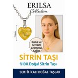 Erilsa Sertifikalı Kalp Model Mini Sitrin Taşı Kolye Neşe, Bolluk ve Pozitif Enerji Taşı